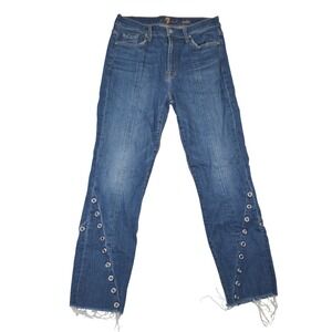 7 For All Mankind Edie Jeans Womens Size‎ 29 Blue Eyelet Grommet Raw Hem